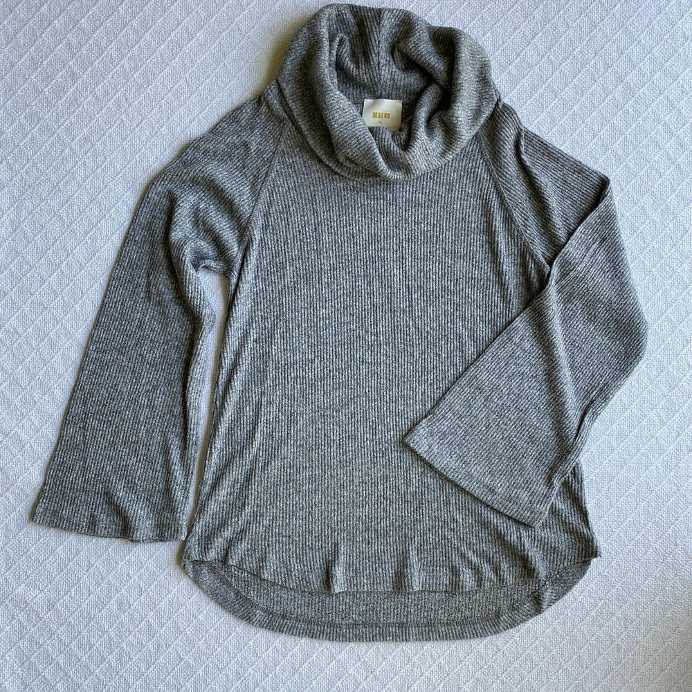 Maeve Anthropologie Soft Stretchy Ribbed Cowl Neck‎ Top Bell Sleeve Grey Size XS